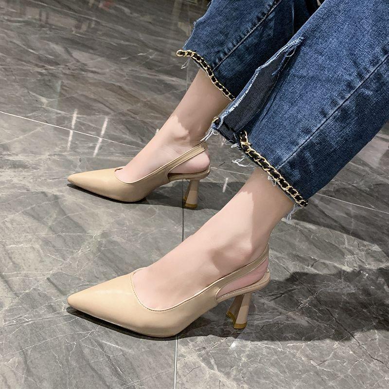 2025 Summer New French Pointed Head Bag Head Empty Single Shoes Women's One-word Buckle Sandals Women's Fashion High Heels Women