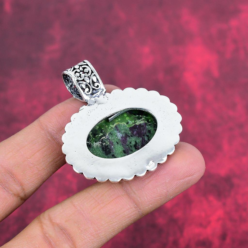 Подвеска с рубином в цоизите, драгоценный камень, кулон из цельного серебра 925 пробы, ручная работа, подвеска с камнем по дате рождения, подарок для него