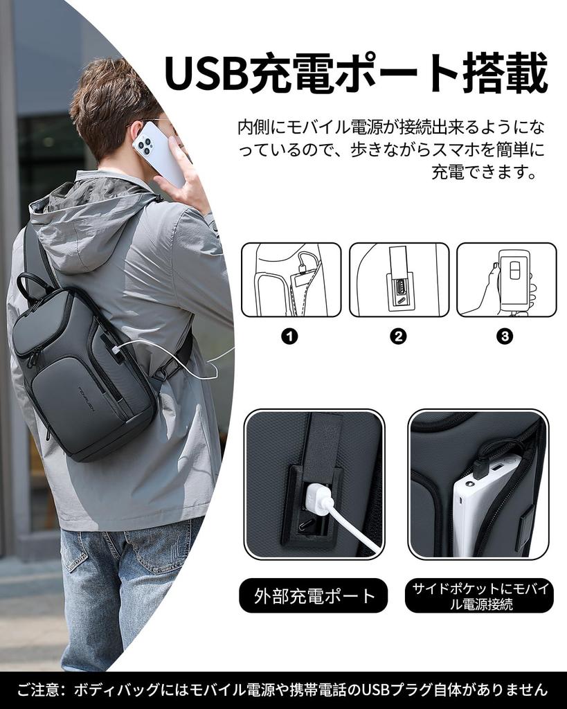 Сумка через плечо Body Shoulder Large Can Holder 11 дюймов с USB-портом, сумка через плечо для походов и походов на каждый день [FENRUIEN], сумка, вместимость, iPad, порт, сумка, мужская,