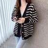 Fashion V-neck Striped Sweater Jacket Autumn Long Sleeve Loose Knitted Cardigan Casual Knitwears Tops Women Clothes 29206