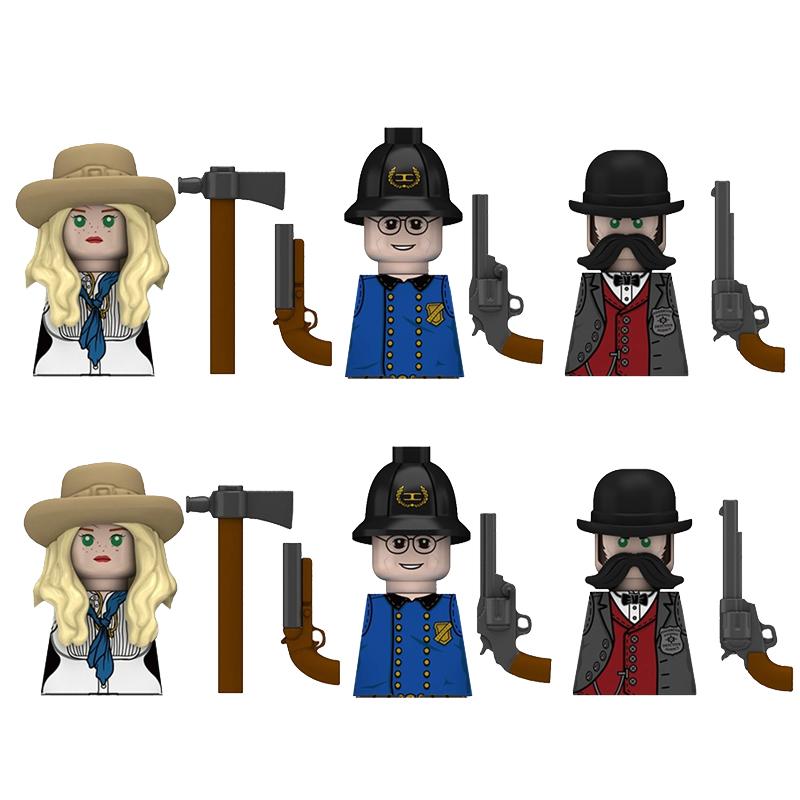 MOC Military Soviet US Soldier Figure Building Block Cavalry Pilot Western Cowboy Detective Weapon Sword Cloak Kid Toy Gift K148