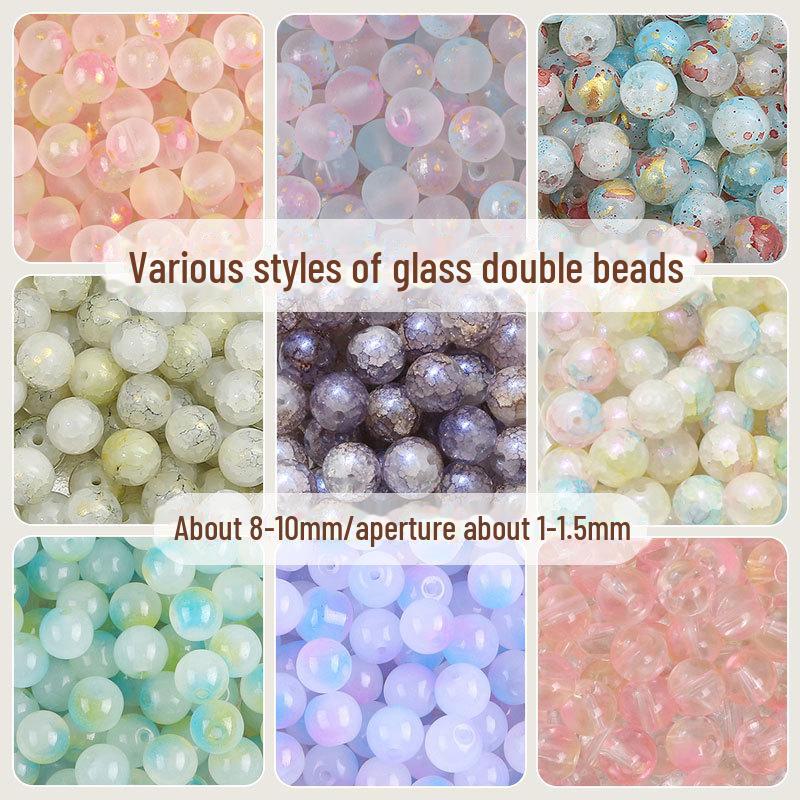 Комплект браслетов из бисера Summer Jelly Gold Glitter: Двойные стеклянные круглые бусины и полусахарные пузырчатые бусины