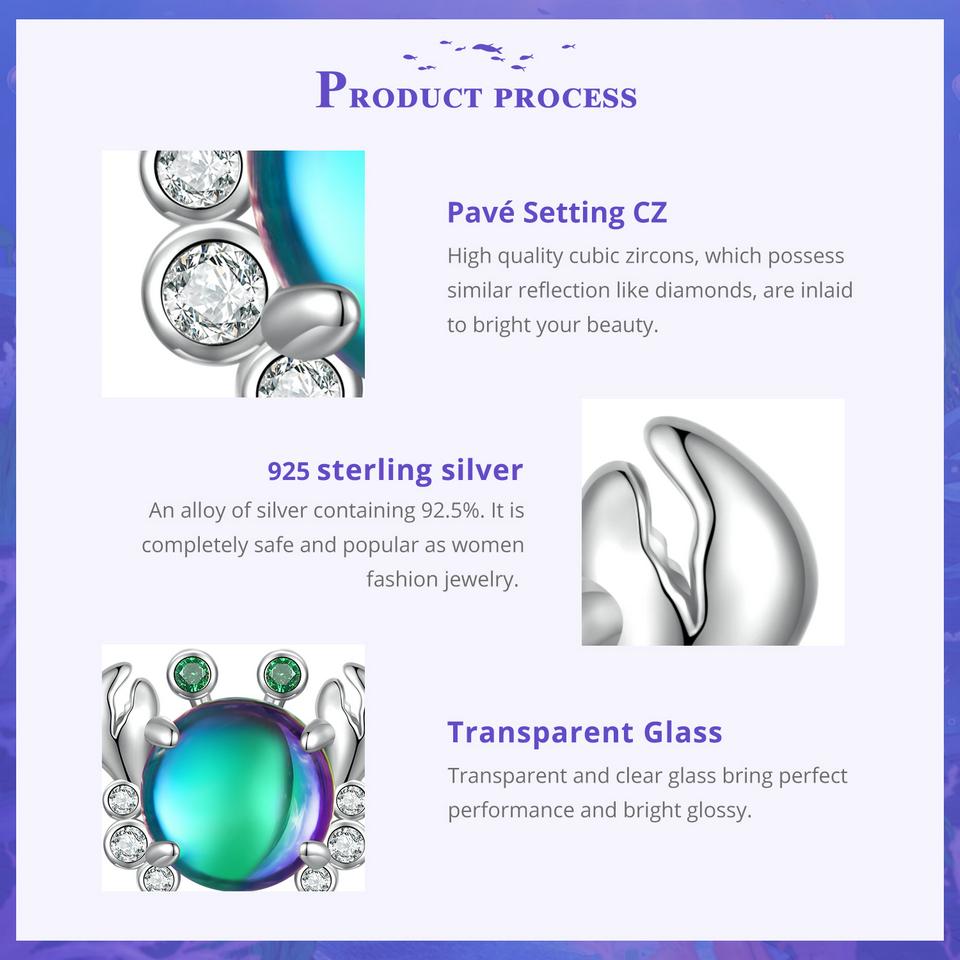 BAMOER Стерлингового Серебра 925 Пробы Мечтательная Серия Oecan Ослепительные Крабовые Бусины Морской Конек Подвески для Женщин Браслет и Ожерелье