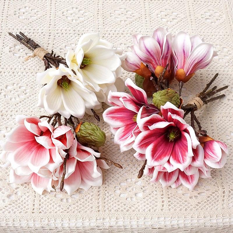 1 букет Свадебный декор Красивая магнолия Роза Домашний декор Бабочка Орхидея Имитация искусственного цветка Настоящий шелковый букет