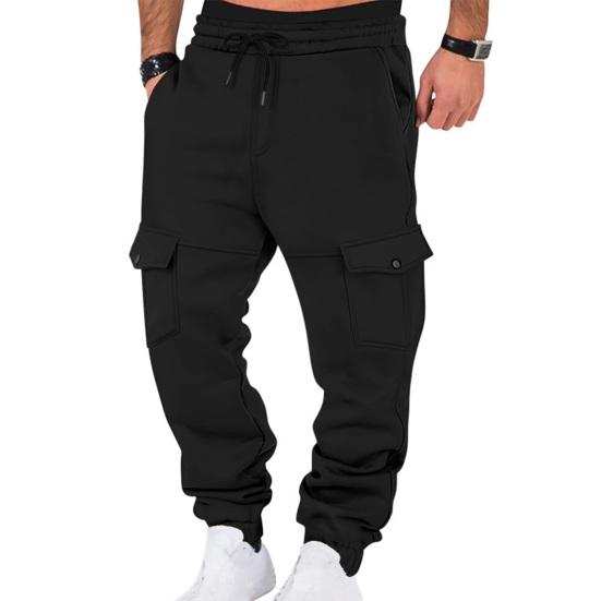 Men Winter Sweatpants Thickened Cargo Pants Warm Casual Baggy Trousers Drawstring Waist Jogger Pants for Work Street Daily Wear