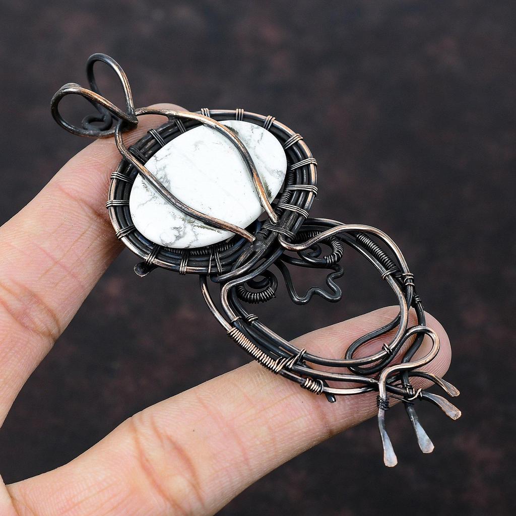 Кулон из драгоценного камня Хаулит, обернутый медной проволокой, потрясающий медный кулон, ювелирные изделия из Хаулита ручной работы, подарок для мамы, потрясающий кулон из проволоки