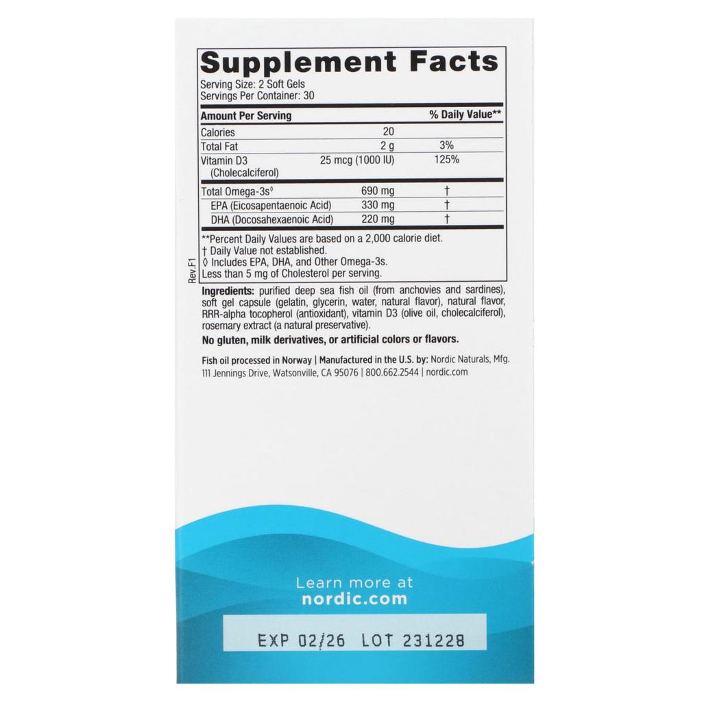 Nordic Naturals Omega3D, Lemon, 60 Softgels