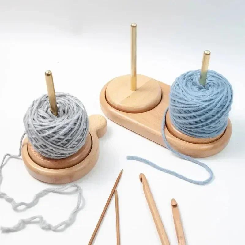 Rotatable Winding Wool Spool Wool Thread Winding Tools Wooden Stand Holder Yarn Ball Winder Spinning Knitting Organizer