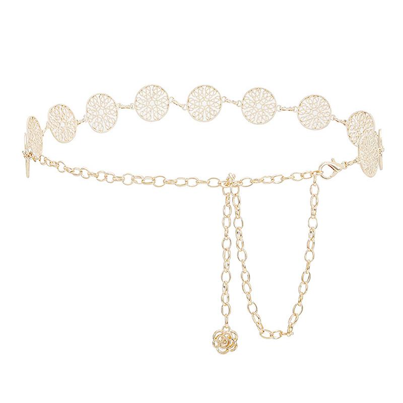 Элегантный круглый металлический пояс для женщин ретро золото серебро резной ажурный пояс модное платье украшение