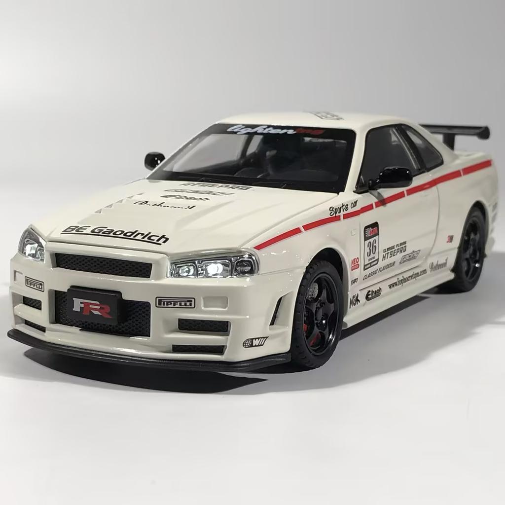 1:24 Nissan GTR R34 Skyline Super Sports Car Alloy Metal Diecast Model Car Home Decoration Desktop Display Ornament Holiday Gift