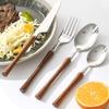Stainless Steel Dinnerware Set Steak Knife Fork Spoon Tea Spoon Wooden Handle Cutlery Set Western Tableware Kichen Accessories