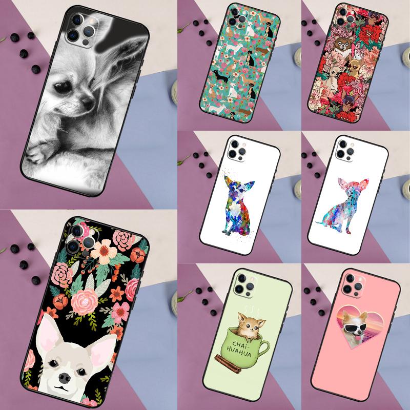 Чехол с цветочным рисунком и мордочкой чихуахуа для iPhone 16 15 14 13 12 11 Pro Max 7 8 Plus XR XS Max X Защитная крышка для телефона