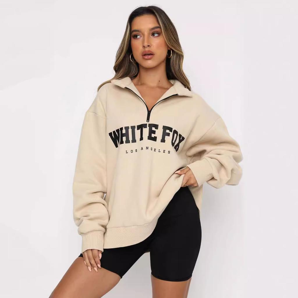 Осень и зима Новая повседневная толстовка с капюшоном с коротким воротником и застежкой-молнией с длинными рукавами и принтом