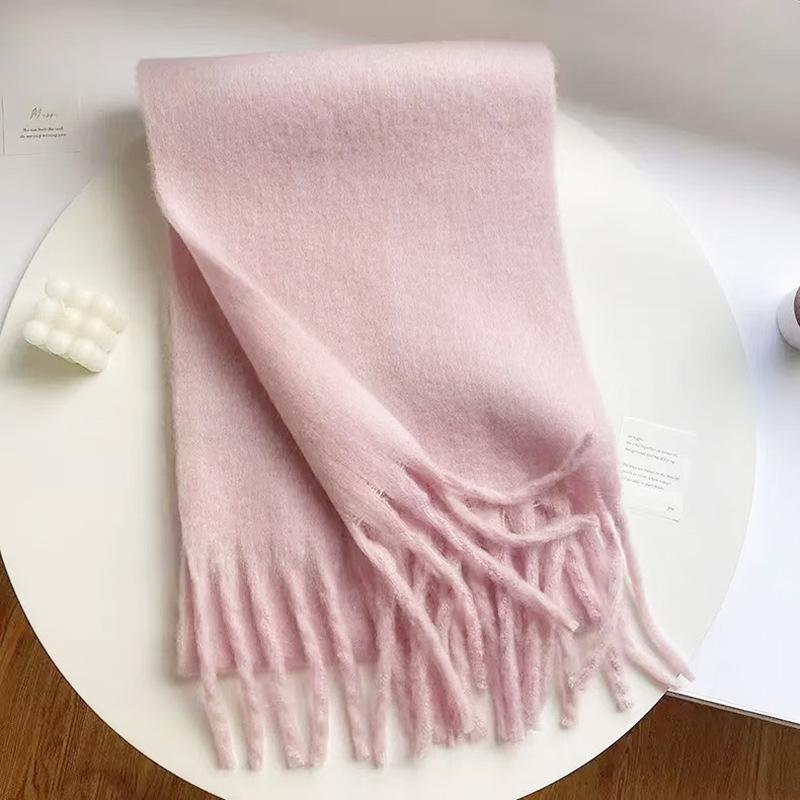 White mohair solid color scarf girls Korean autumn and winter new soft waxy warm extended scarf shawl