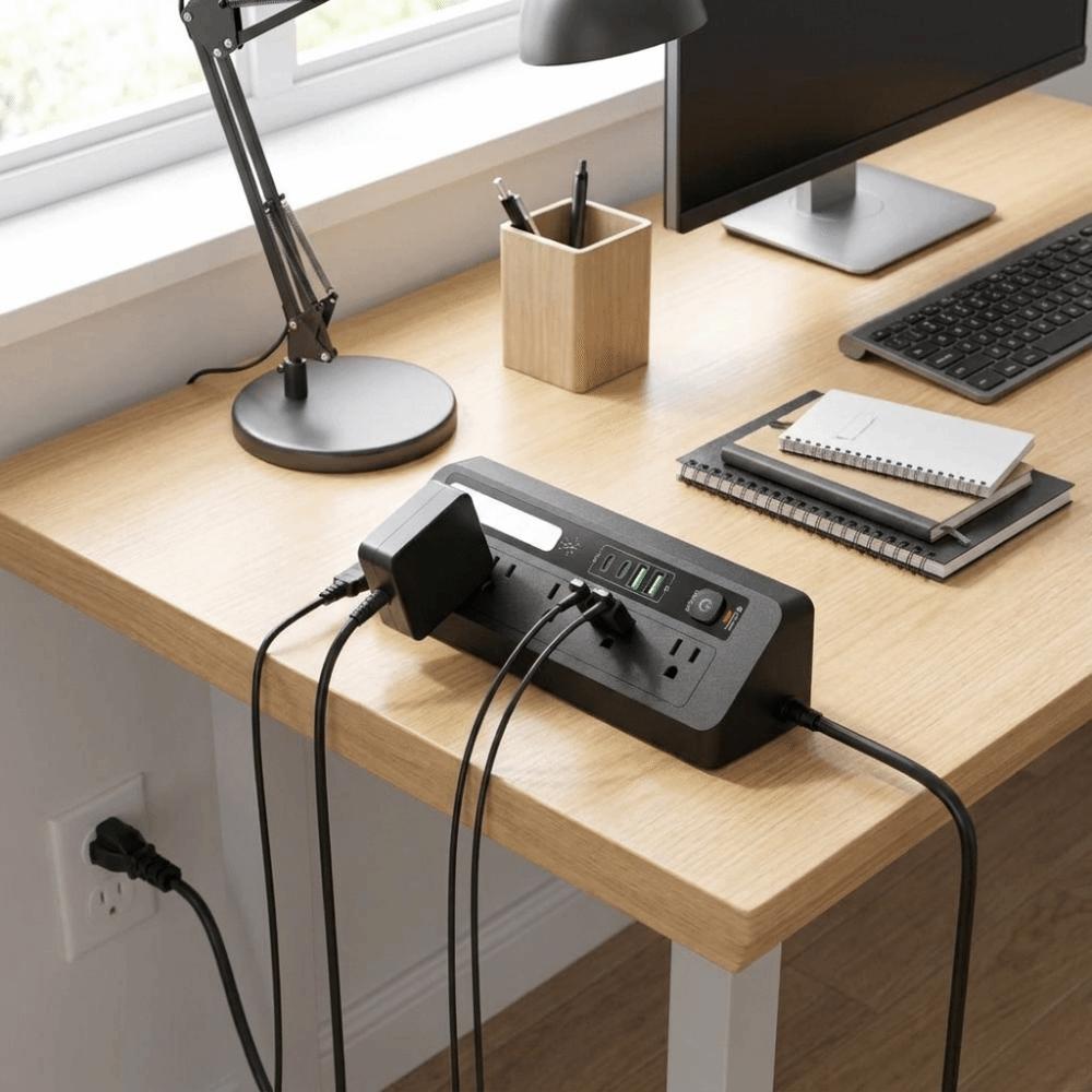 Touch Activated Desktop Charging Strip 3 Color Flame-Retardant Shell Multi Outlet Power Socket 2AC 2USB Compact Portable