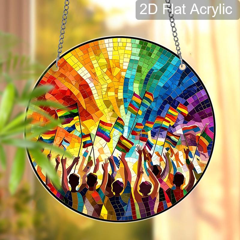 Acrylic Rainbow Pride Suncatcher Stained Glass Effect Window Hanging Ornament Colorful Home Decor