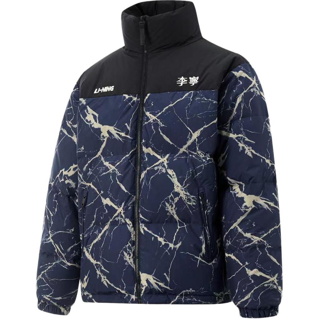 Li Ning Коллекция для улицы Пуховик мужской Темно-синий Ship Blue С узором «ледяная трещина» AYMU601-5