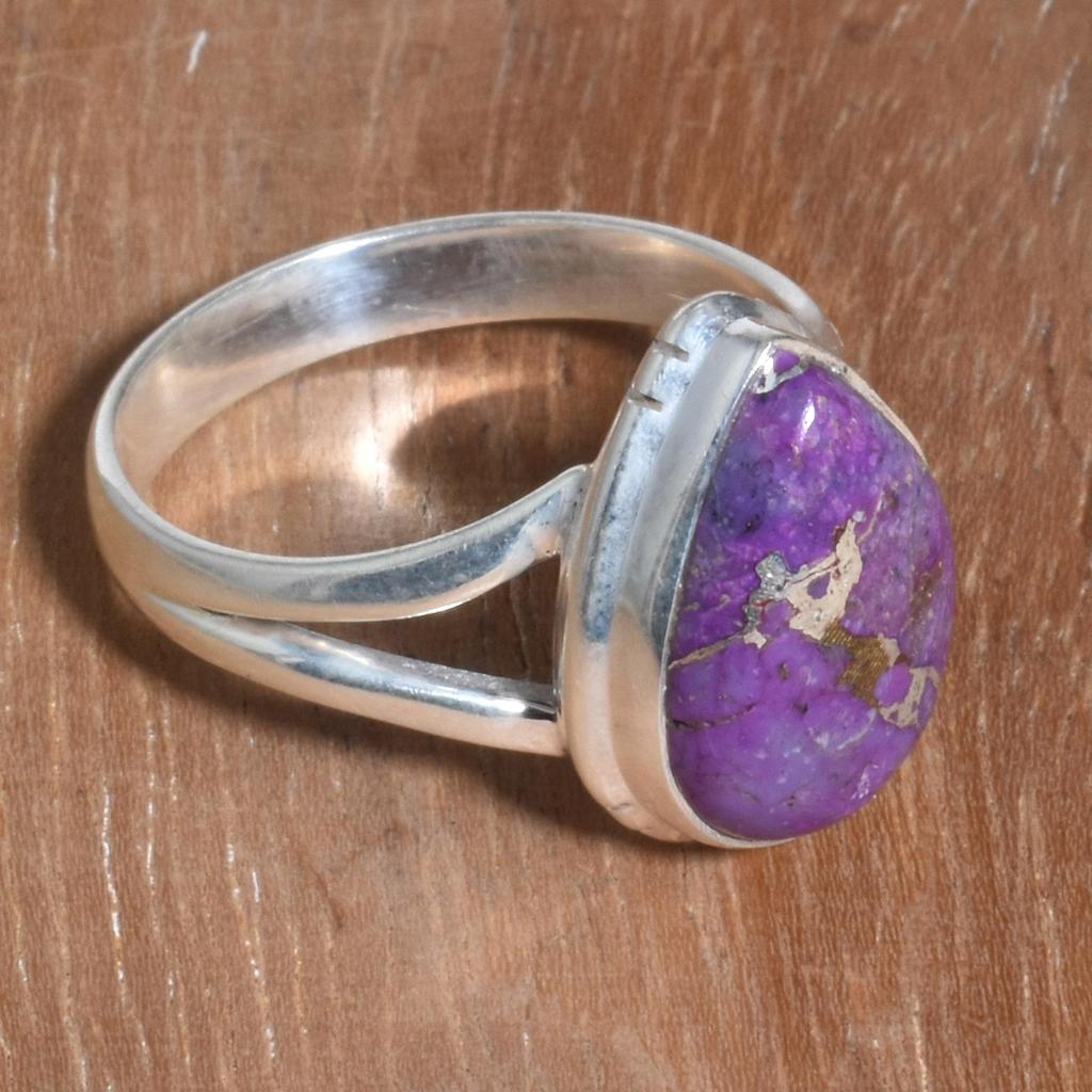 Кольцо-капля из стерлингового серебра 925 пробы с натуральным фиолетовым бирюзовым драгоценным камнем для женщин и девочек