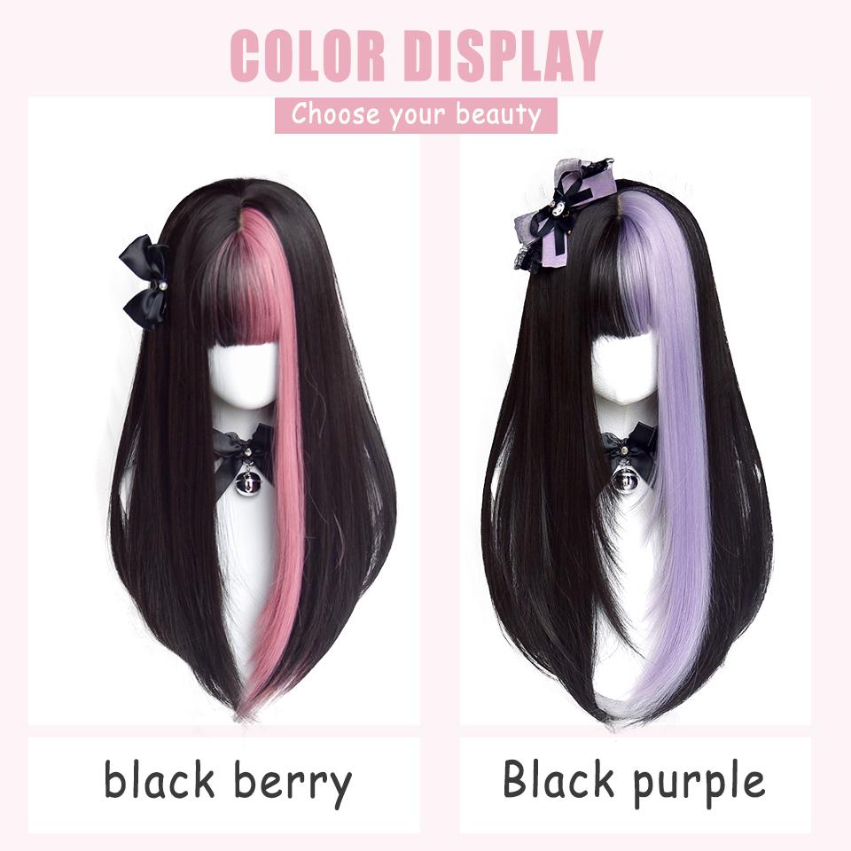 Synthetic Wig Double Spell Color Long Straight Girl Sweet And Spicy Girl Group Style Y2K Girl Lolita Long Ltraight Hair