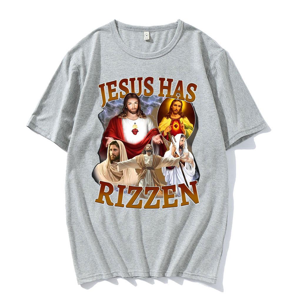Смешная футболка с графическим принтом «Иисус Воскрес» (Jesus Has Rizzen Jesus Cool Funny) Унисекс Женская Удобная Оверсайз Футболка Готическая Одежда Футболка с коротким рукавом