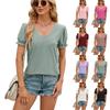 Женская футболка, летняя однотонная модная футболка с U-образным вырезом, свободный пуловер, топ с короткими рукавами