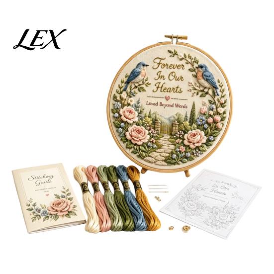 Cross Stitch Supplies Memorial Embroidery Kit for Beginners, Pre-Stamped Pattern Starter Needlepoint with Hoop, Threads, Needles Home Decor