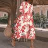 Женское платье макси с цветочным принтом и пышными рукавами, праздничный летний пляжный кафтан, сарафан