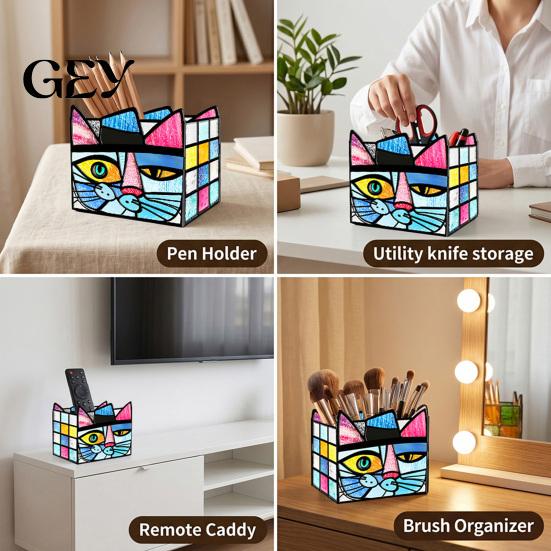 Corgi Relief Storage Container Stained Glass Style Pen Holder, Unique Acrylic Desktop Organizer, 3D Home Office Desk Supplies Embossed Pattern Planter