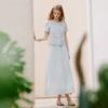 Lace embroidered top+half skirt two-piece set
