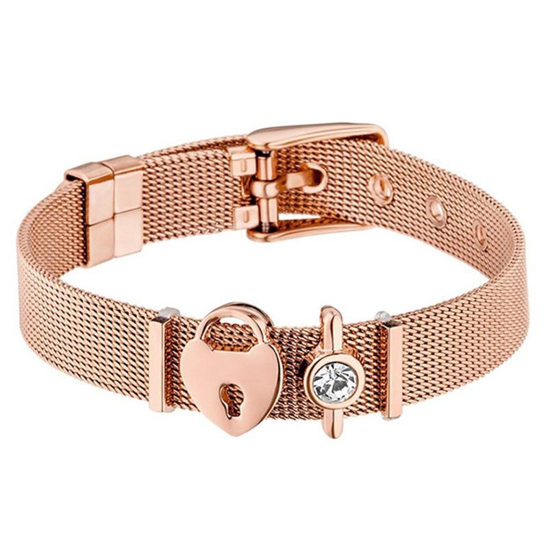 High Quality Stainless Steel Mesh Bracelets Bangles Heart Keeper Charms Bracelet For European Woman Men Gifts Wholesale