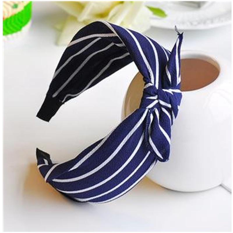 Синяя повязка на голову с бантом, ободок для волос для женщин, аксессуары для волос для взрослых, в горошек, с бантом, повязка на голову для волос, для девочек-подростков, жесткий ободок, полосатый