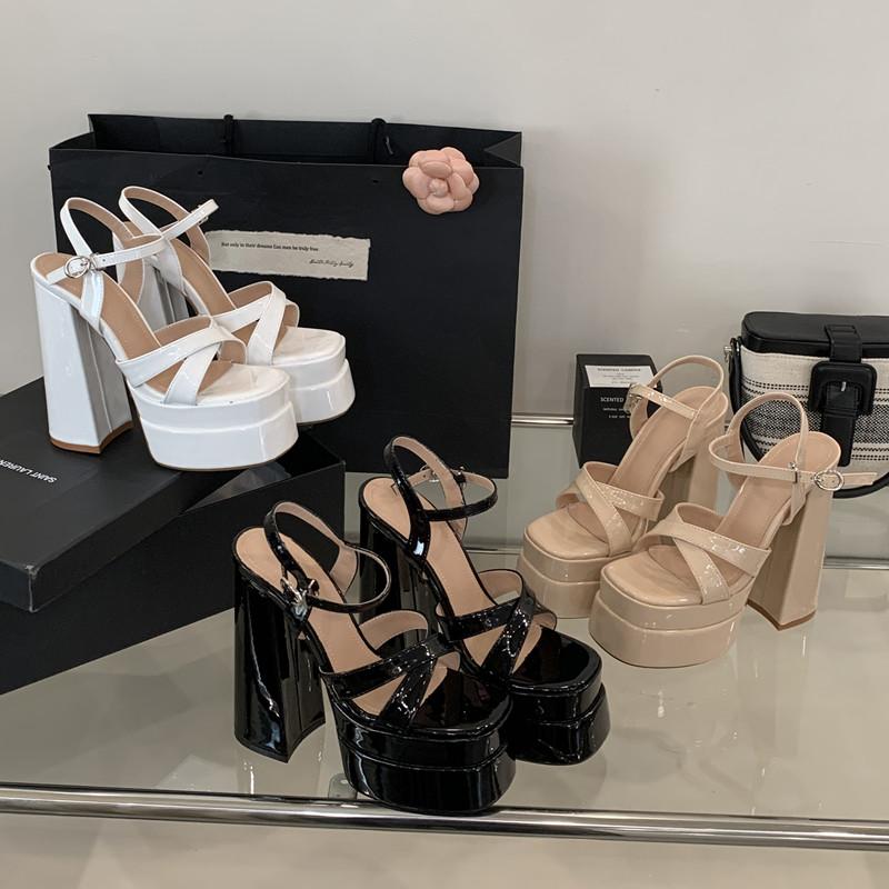 Runway Style 15cm Ultra High Heels Women Gladiator Sandals Platform Wedges Patent Leather Summer Chunky Shoes Sandalias