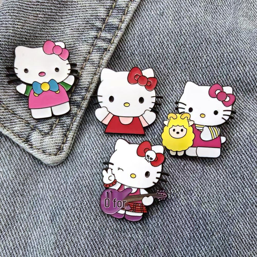 Очаровательная брошь с мультяшным персонажем Sanrio KT Cat - Металлический значок с милой булавкой из сплава с эмалью