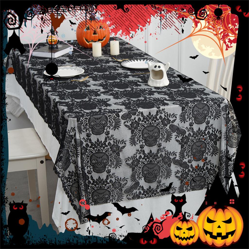 Halloween Black Lace Polyester Tablecloth for Party Decorations Fabric Easy To Cleaning Foldable Designs