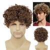 Men Wigs Natural Hairstyle Synthetic Fiber Short Brown Wig with Bangs Curly Wig Cosplay Carnival Halloween Costume Wig