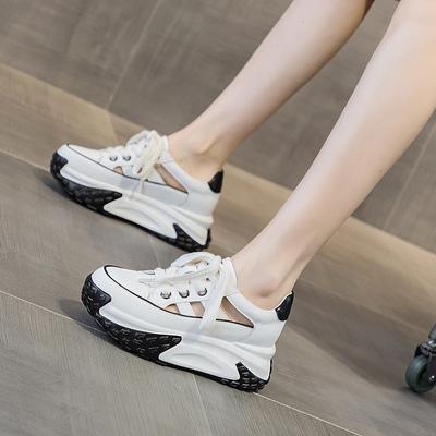 Папины кроссовки кожаная поверхность полые женские ретро легкие с внутренней высотой увеличивающие рост повседневные спортивные туфли сандалии на платформе