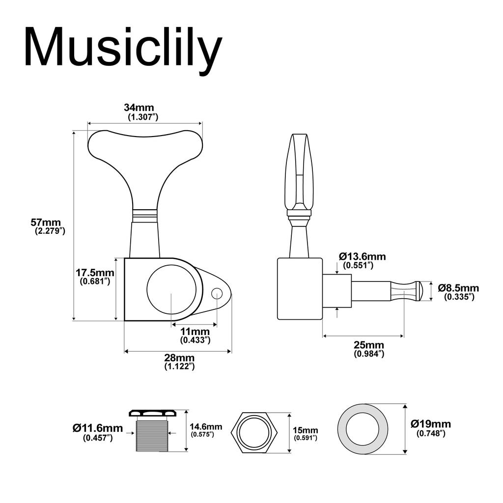 Musiclily Pro Басовые колки для Электробаса Черные L2+R2, Передаточное число 17:1, для 4-струнных Басов в стиле Ibanez,