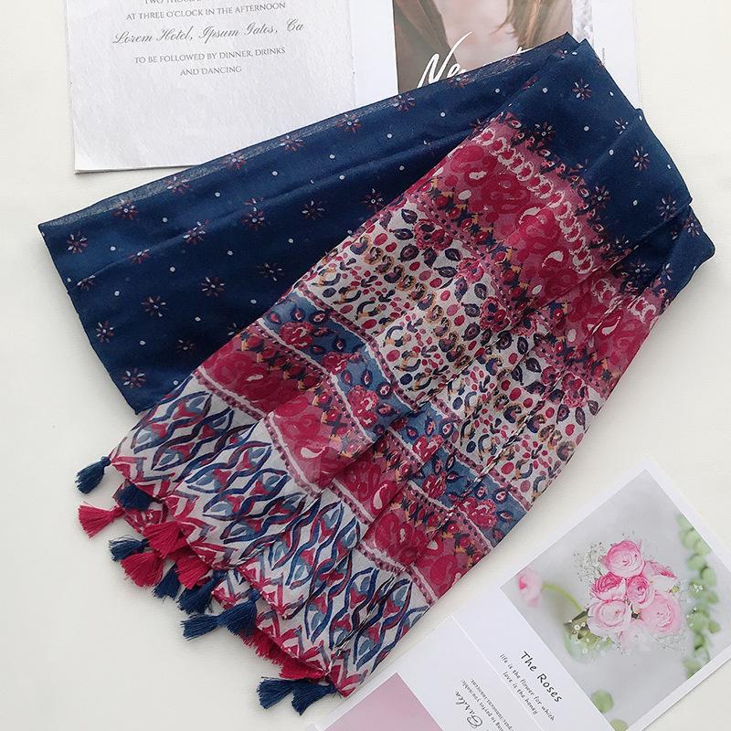 Модный платок на голову Новый женский для девочек Весенний Осенний Дизайнерский Длинный Богемный Этнический Мягкий Платок с Принтом Кисточки Палантин Шаль Стола