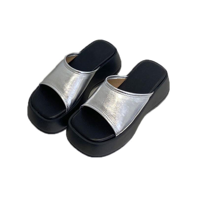 Summer Thick-soled Women's Slippers Fashion Solid Color Flat Heel Non-slip Women's Slippers Muffin Thick-soled Sandals Slippers