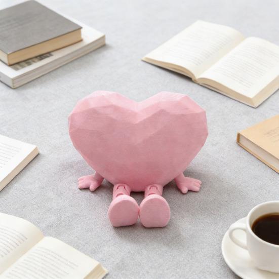 Sitting Heart Ornament Cute Heart Figurine with Movable Legs Home Office Desk Shelf Love Heart Statue Gift for Lovers Friends