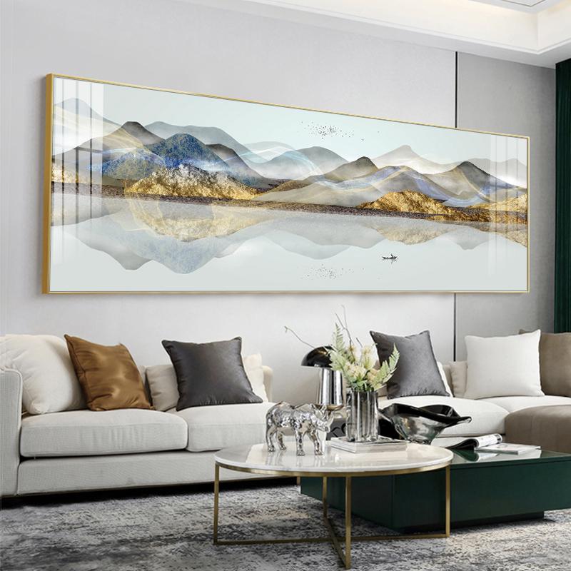 Большой размер, новый китайский золотой горный холст, картина, современные роскошные пейзажные постеры, настенные панно для декора гостиной, спальни