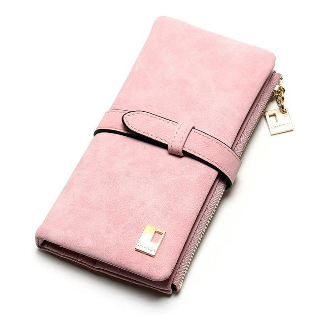New Fashion Women Wallets Drawstring Nubuck Leather Zipper Frosted Wallet Woman's Long Design Purse Two Fold More Color Clutch