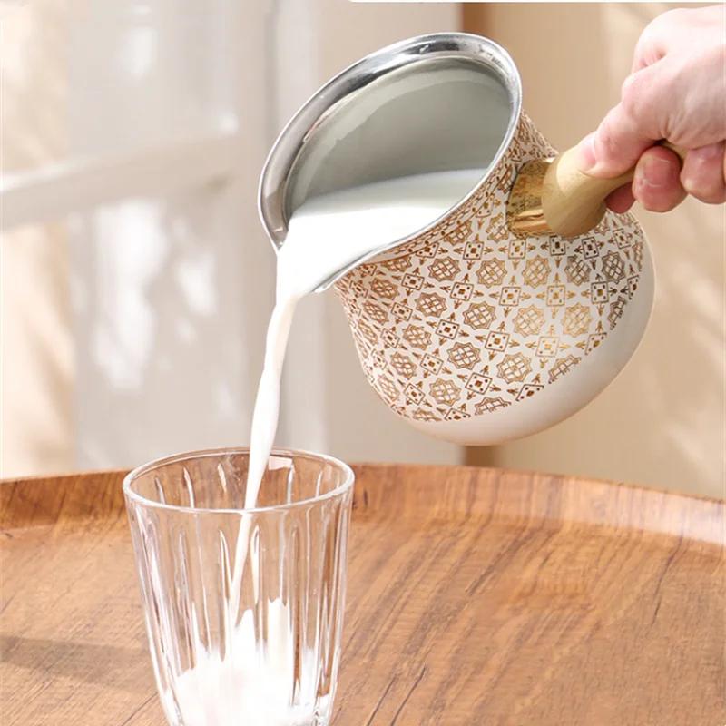 Stainless Steel Coffee Pot with Lid Chocolate Butter Milk Cup Coffee Tea Melting Jug Moka Pot for Office Home Kitchen