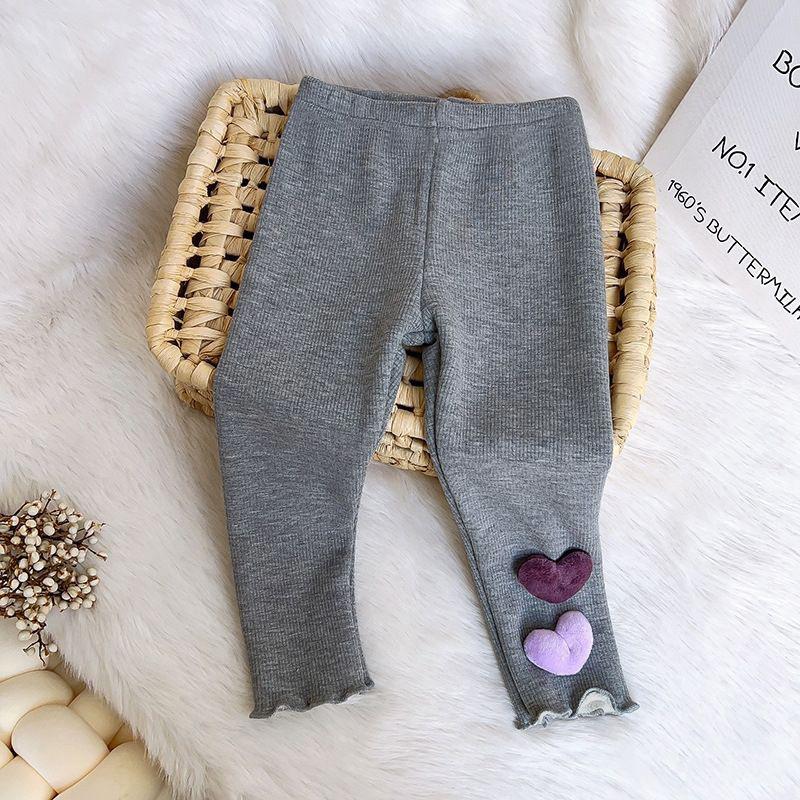 Девичьи осенне-зимние брюки-верхняя одежда на флисовой подкладке, стильные флисовые леггинсы облегающего кроя с узором в виде сердечек, детская одежда