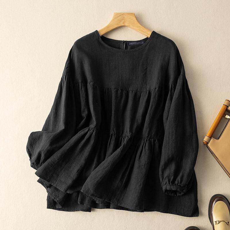 ZANZEA Женская повседневная блузка с длинным рукавом и круглым вырезом, сплошной цвет, большие размеры