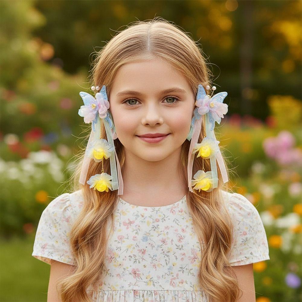 2pcs/set Extra Large Faux Flower Hairpin Silk Ancient Hair Ornaments  Children's Use