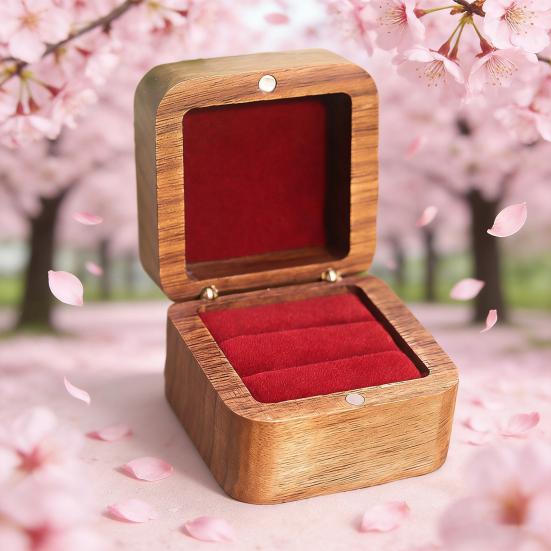 Коробка для хранения колец Эксклюзивный футляр для хранения обручального кольца С бархатной подкладкой Дерево грецкого ореха Квадратный дизайн Компактный органайзер для ювелирных изделий