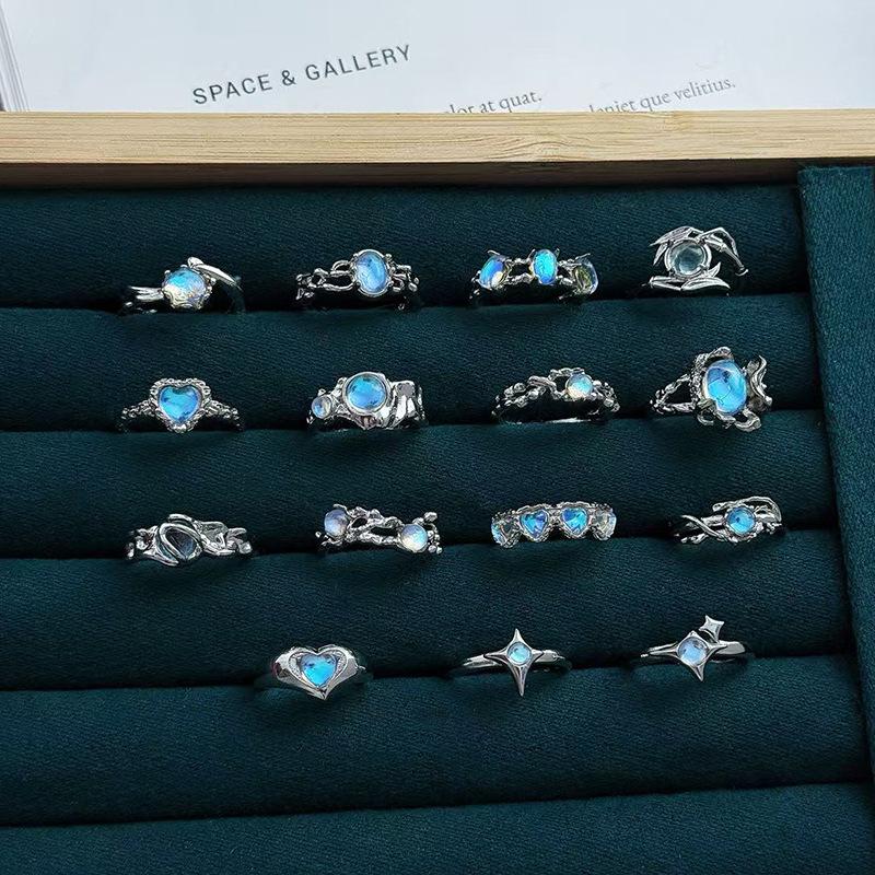 Нишевая текстура, инкрустированный лунный камень, циркон, высококлассный, с чувством индивидуальности, открытое ретро-кольцо, женское