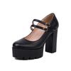 Fashion Spring Autumn Women Pumps Mary-Jane Platform Black Beige Chunky 10.5CM High Heels Ankle Strap Dress Party Hoof Heel Plus Size