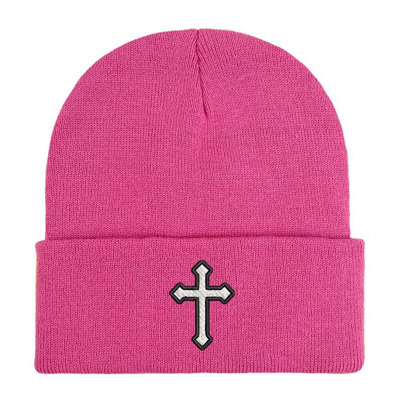 European and American popular fashion embroidery cross knitted hat outdoor sports wool hat cycling warm hat cold hat